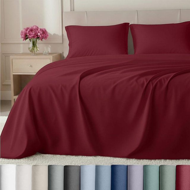 California Design Den Natural 100% Cotton Sheets King Size Deep Pocket Set - Luxury Hotel 800 Thread Count Sateen, King Size Sheets Set, Snug Fit and Durable Bedding - Red Wine