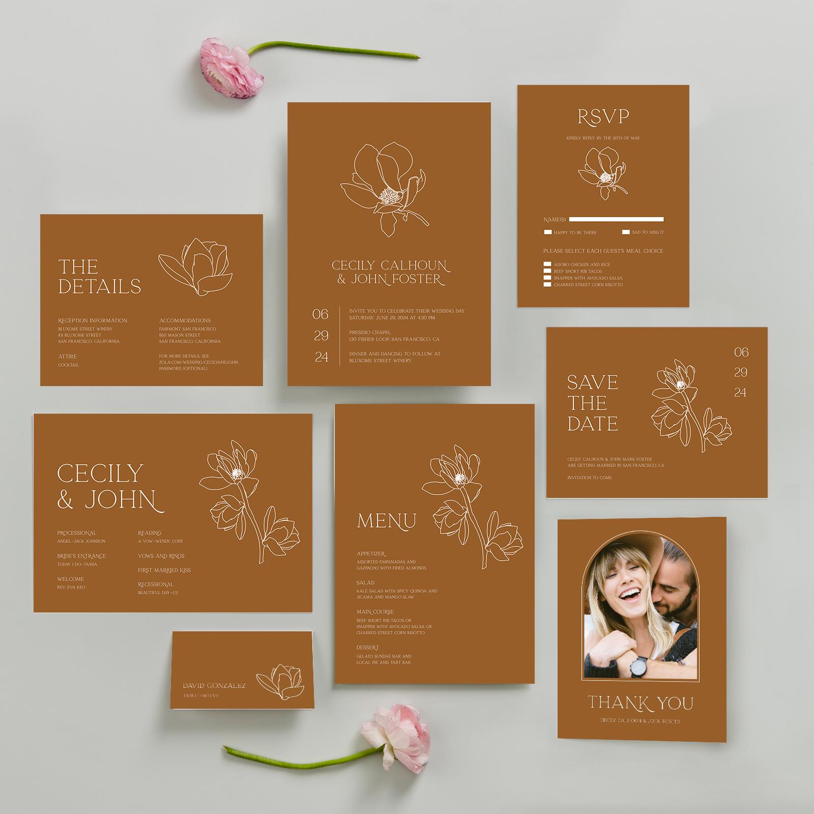 Alameda Bloom | Linen | Zola Wedding Invitations, image size:1600x1600