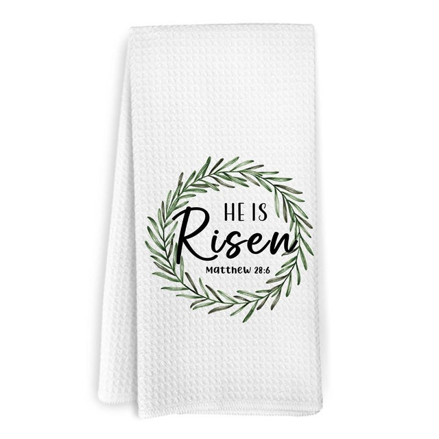 KFXHANGD Easter Christian Kitchen Towels, He is Risen Bible Verse Dish Towel, Easter Religious Decorative Hand Tea Towels for Bathroom Kitchen Decor, Christian Gifts for Women Men, 16x24 Inches