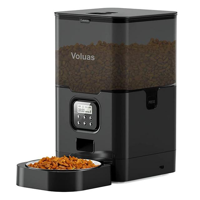 VOLUAS Automatic Pet Feeders for Cats and Dogs, Dry Food Dispenser with Desiccant Bag, Timed Cat Feeder, Programmable Portion Size Control 4 Meals Per Day, 10s Voice Recorder