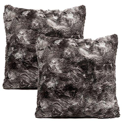 Chanasya Super Soft Fuzzy Faux Fur Cozy Warm Fluffy Dark Gray Fur Throw Pillow Cover Pillow Sham -Charcoal Gray Pillow Sham 18x18 Inches(Pillow Insert Not Included) Waivy Fur Pattern 2-Pack