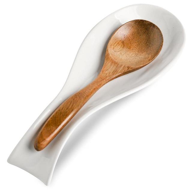 Tikooere Ceramic Spoon Rest for Stove Top,Large 8.7 Inch Spoon Holder for Kitchen Counter,Porcelain Utensil Rest for Thankgiving and Christmas Gift,Dishwasher Safe and Heat-Resistant,White(1 PC)