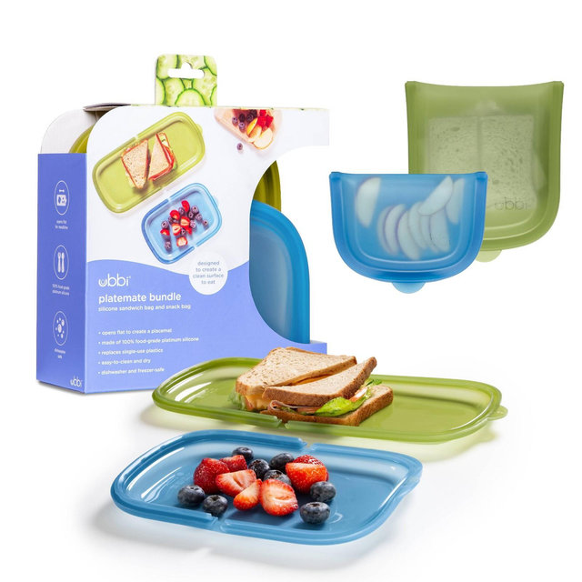 Ubbi Platemate Bundle Snack + Sandwich Reusable Food Storage Bags - Juniper & Olive - 2pk
