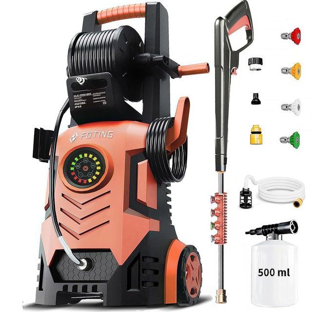 2026new Pressure Washer 5000PSI with Adj-8-Level Touch Screen, 34" Tall Power Washer, 4 Quick Connect Nozzles, Inlet Hose&Filter&500mlFoam Cannon for Cars/Fences/Driveways,Red
