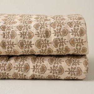 Flora Block Print Quilt - Natural: King/Cal. King