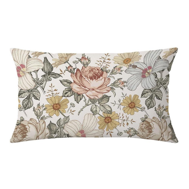 AOFANGGO Botanical Bliss Decorative Throw Pillow Cover 12x20 Inch Vintage Flowers Throw Pillow Cover Seasonal Floral Pillowcase Decorations for Living Room Outdoor Farmhouse Cushion Case
