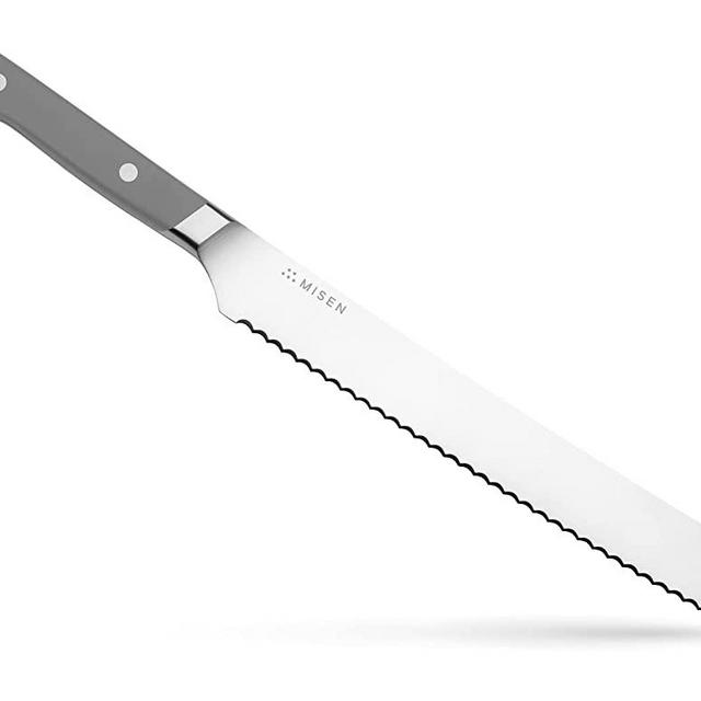 Misen Serrated Bread Knife - 9.5 Inch Bread Cutter - High Carbon Steel Serrated Kitchen Knives, Gray