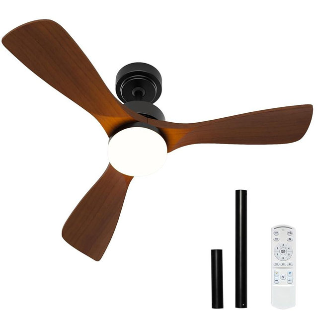 JHSYCH 42 Inch Ceiling Fans with Lights and Remote Control, Walnut Ceiling Fan with Light for Bedroom, Living Room, Covered Outdoor, 6 Speeds Reversible Noiseless DC Motor, 3CCT, Dimmable LED Light