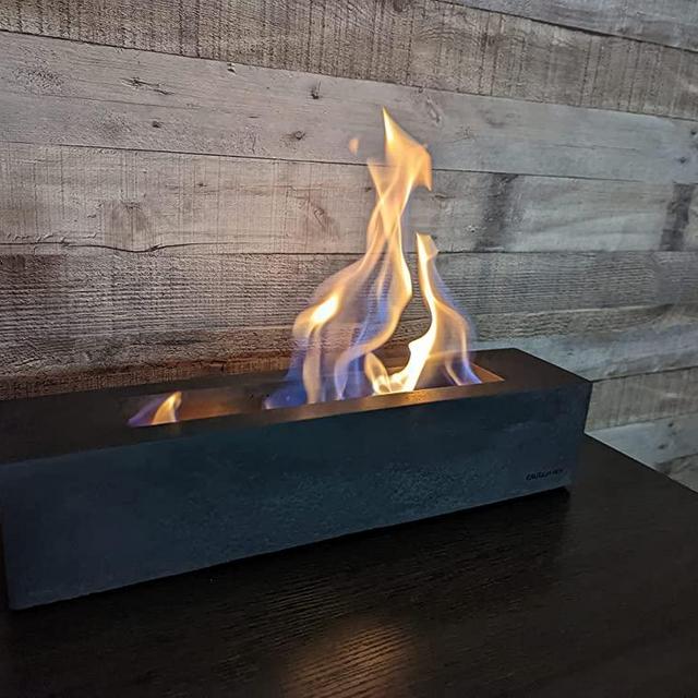 Colsen Tabletop Rubbing Alcohol Fireplace Indoor Outdoor Fire Pit Portable Fire Concrete Bowl Pot Fireplace Rectangular (Black Edition)