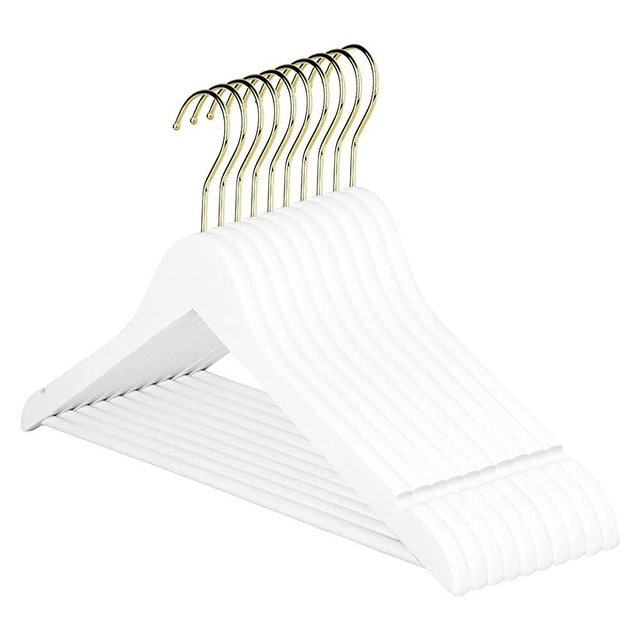 Andaz Press Bridal Hangers, Premium White Wooden Hangers for Wedding Dress, Bridesmaid Dresses, & Clothes, Heavy Duty Hangers with 360° Gold Swivel Hook and Smoothly Cut Notches, 10 Pack