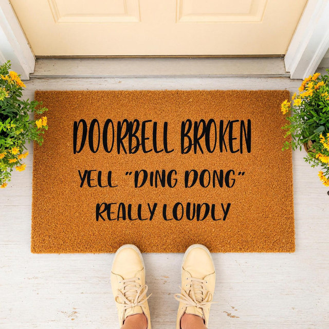 Doorbell Broken Yell Ding Dong Doormat - Housewarming Gift - Welcome Mat