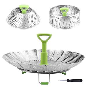 Consevisen - Steamer Basket Stainless Steel Vegetable Steamer Basket Folding Steamer Insert for Veggie Fish Seafood Cooking, Expandable to Fit Various Size Pot (5.1" to 9")