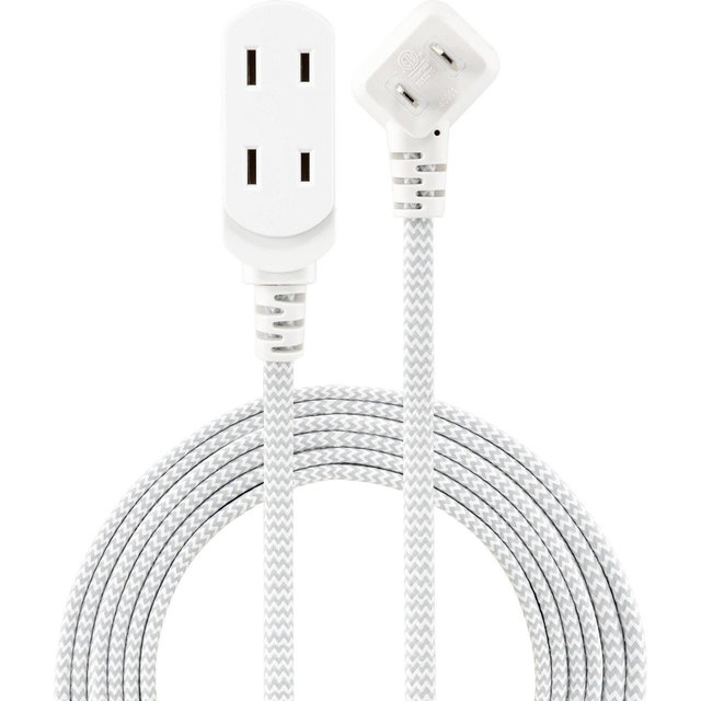 GE 3-Outlet Polarized Extension Cord 15' Braided White/Gray