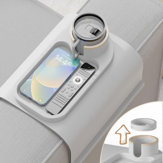 Couch Cup Holder Tray for 8 inch Sofa Arm,Silicone Couch Drink Holder-Flexible Couch Caddy for Phone, Snacks, and Remotes - Anti-Spill & Anti-Slip Couch Arm Table - Gray