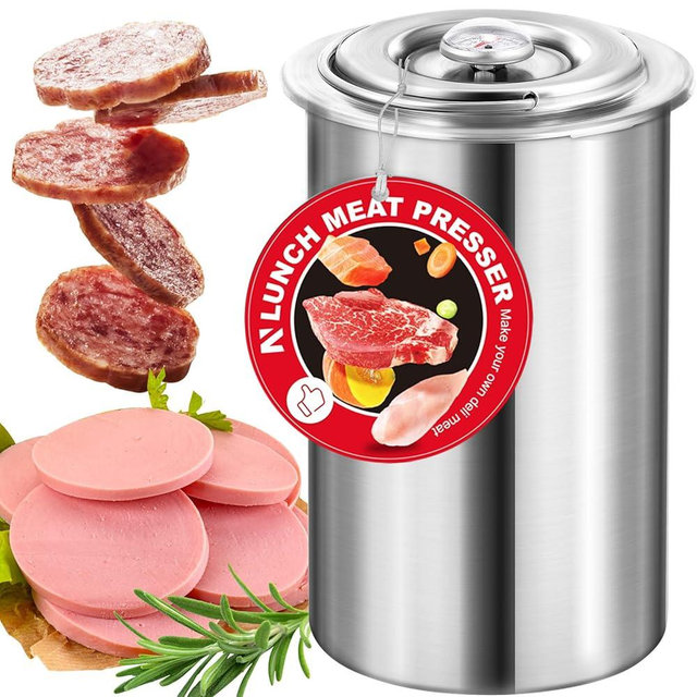 NEWTRY Meat Press Deli Meat Maker Lunch Meat Cooker Ham Meat Presser 304 Stainless Steel with Thermometer Homemade Sandwich Meat Maker