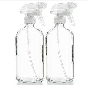 Sally's Organics® Empty Clear Glass Spray Bottles - Refillable 16 oz Containers for Essential Oils, Cleaning Products, Aromatherapy, Misting Plants, or Cooking - Sprayer with Mist and Stream - 2 Pack