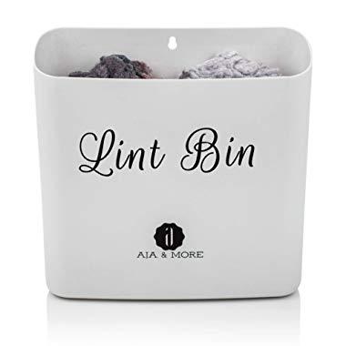 Lint Holder Bin for Laundry Room by A.J.A. & More | Space Saving Waste Bin with Magnetic Strip for Dryer, Washer, or Wall Mount (Beige)