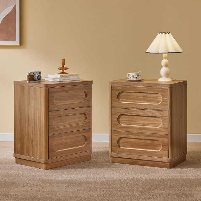 Night Stand Set of 2, Nightstand with 3 Drawers, 21.7"(W) x 15.8"(D) Large Night Stand Bedside Tables for Bedroom, Modern Storage Bedside Table for End Tables, Sofa, Oak Brown