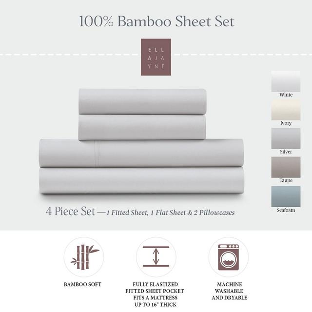Ella Jayne Viscose from Bamboo Deep-Pocket 4-piece Sheet Set, King, Silver