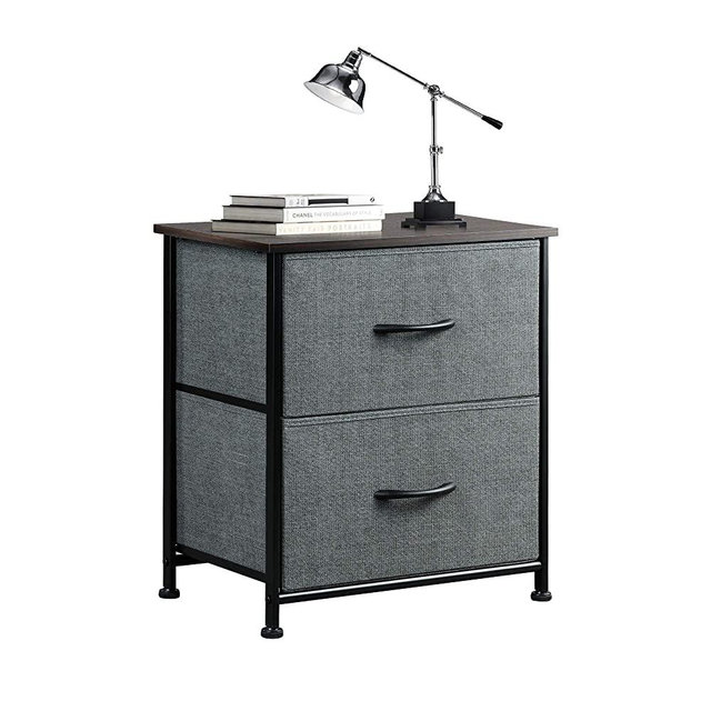 WLIVE Nightstand with 2 Fabric Drawers，Bedside Furniture & End Table Dresser for Bedroom, Living Room, Steel Frame, Wood Top, Easy Pull Handle