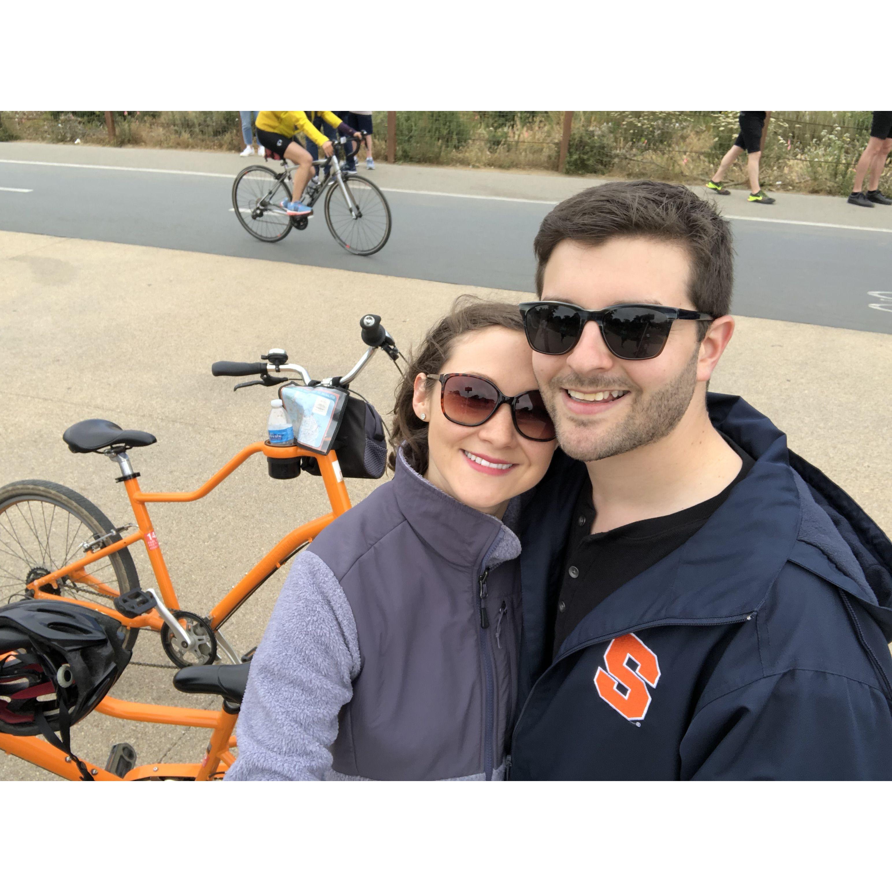 Biking across the Golden Gate in San Fran