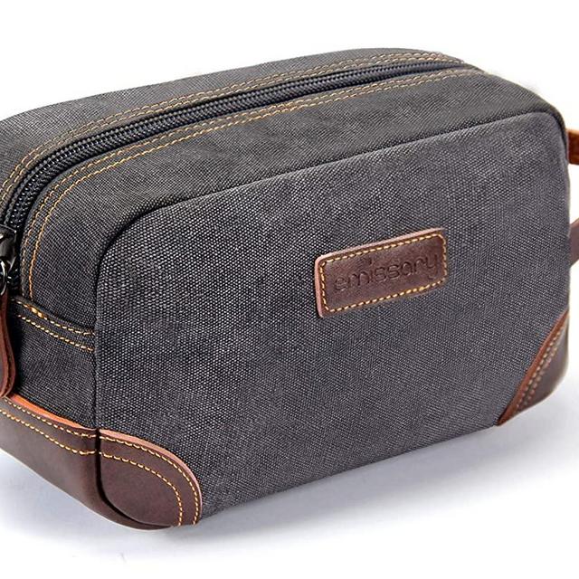 emissary Men's Toiletry Bag Leather and Canvas Travel Toiletry Bag Dopp Kit for Men Shaving Bag for Travel Accessories (Gray)