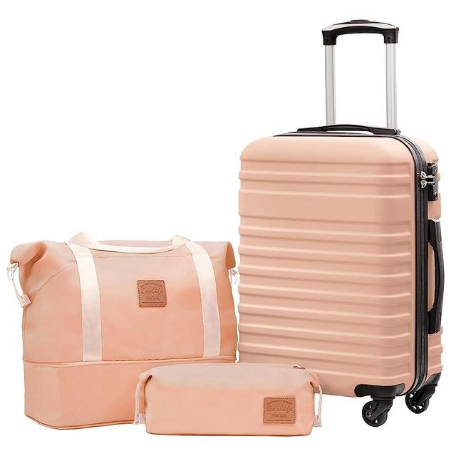 Coolife Luggage Sets Suitcase Set 3 Piece Luggage Set Carry On Hardside Luggage with TSA Lock Spinner Wheels (Pink, S(20in)_carry on)