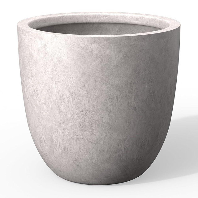 Kante 14 Inch Dia Round Concrete Planter, Indoor Outdoor Large Plant Pot with Drainage Hole and Rubber Plug for Home Patio Garden, Light Gray