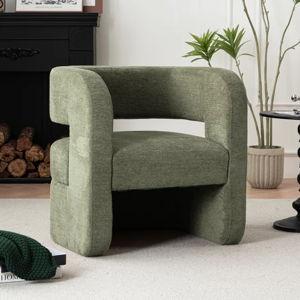 Full Assembled Upholstered Accent Barrel Chairs （Set Of 2） - Green Chenille
