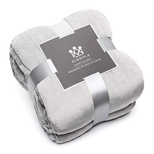 Kingole Flannel Fleece Microfiber Throw Blanket, Luxury Grey Queen Size Lightweight Cozy Couch Bed Super Soft and Warm Plush Solid Color 350GSM (90 x 90 inches)