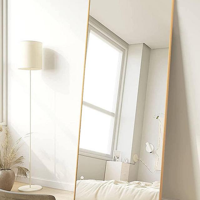 Koonmi Full Length Mirror 71"x32" Aluminum Frame Hanging or Leaning Wall-Mounted Floor Body Vanity Mirror for Living Room and Bedroom, Gold