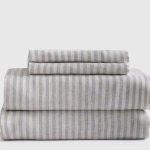 European Linen Sheet Set Mist/White Set - Queen