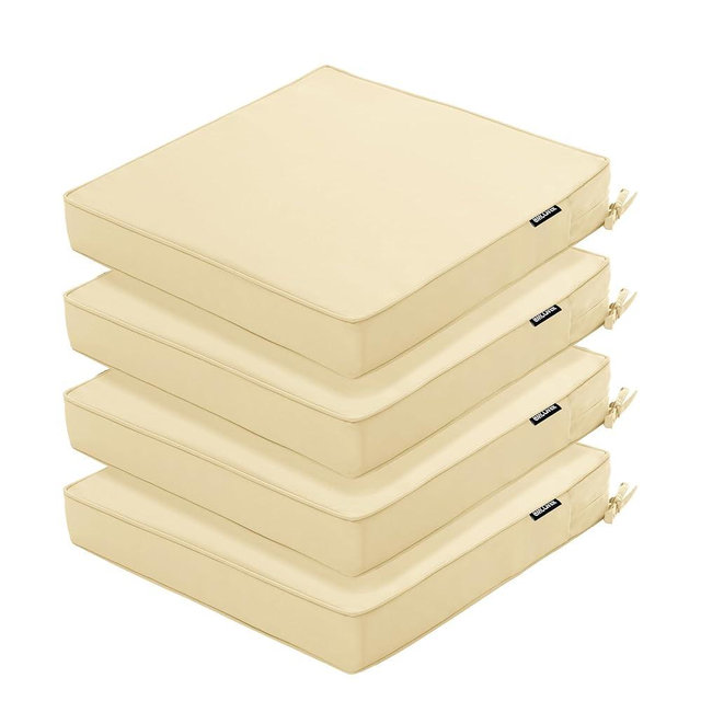 Comcaver 4 Pack Outdoor Chair Cushions 19 x 19 Inch Waterproof Patio Chair Cushions with Tie 5 Year Color Fastness Thick Outdoor Seat Cushion for Garden Lawn Patio Furniture Beige