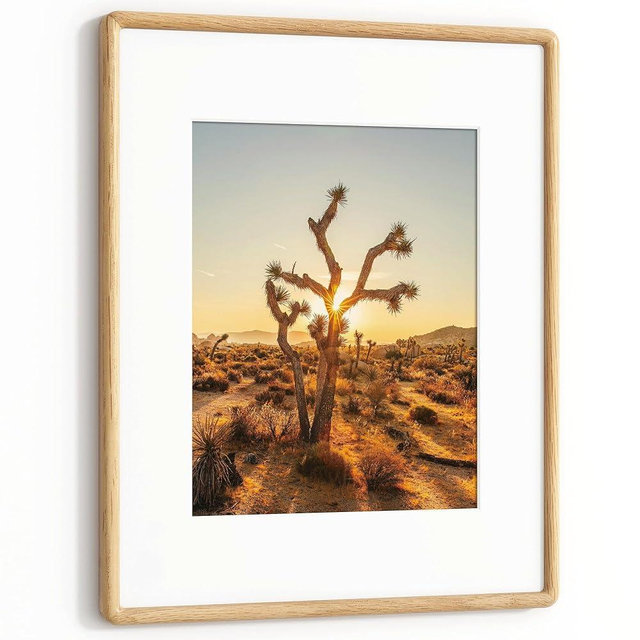 RICHFOCUS 16x20 Picture Frame Natural Solid Oak Wood Rounded Corner Curved Photo Frame Double Tenon Reinforced with HD Tempered Glass, Display Photos 11x14 with Mat or 16x20 Without Mat