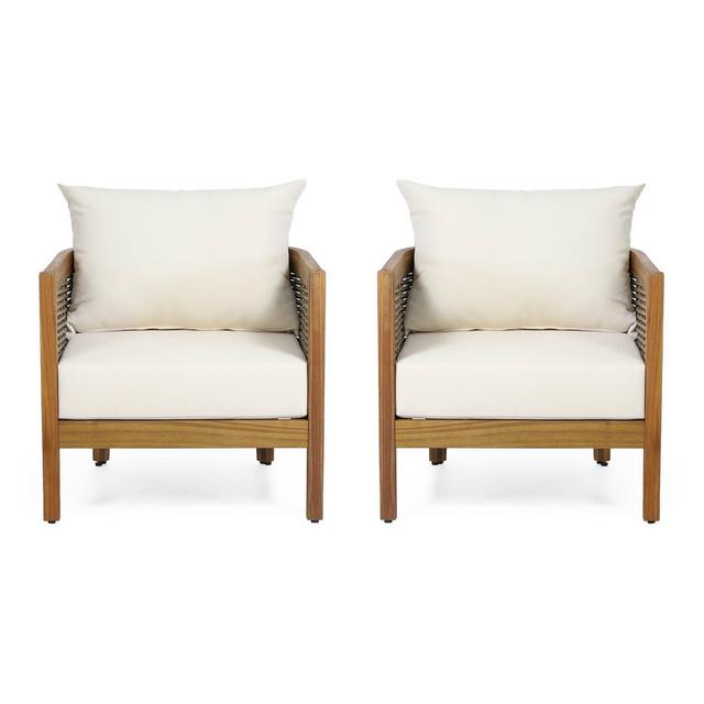 Burchett 2pk Outdoor Acacia Wood Club Chairs with Cushions - Teak/Brown/Beige - Christopher Knight Home
