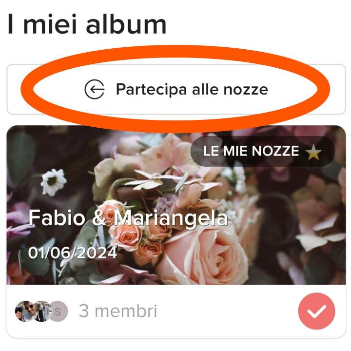 Tap on "Partecipa alle nozze"