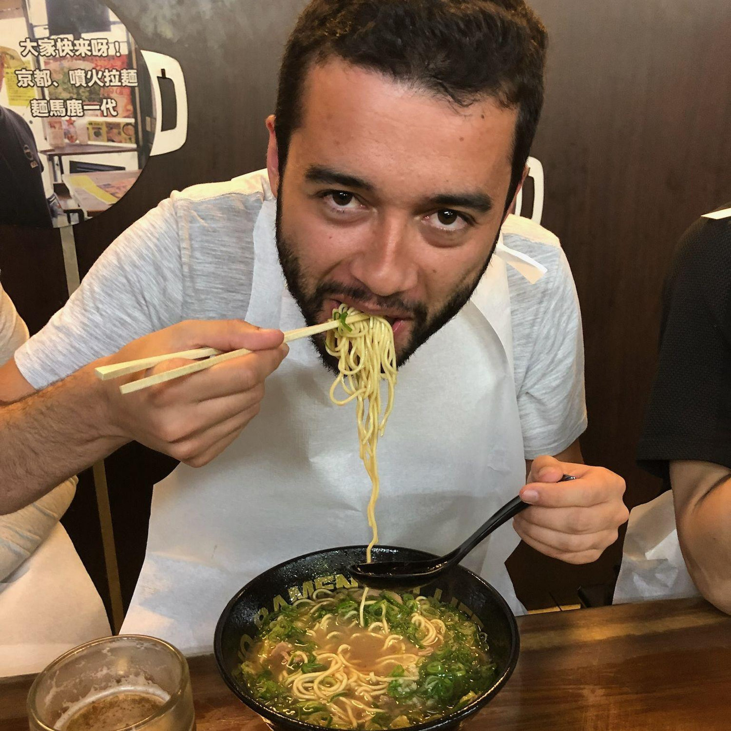 2018: Esgar spilling his ramen in Japan
