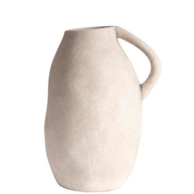 White Ceramic vase with Handle, Distressed Cement Texture, Boho Terracotta Large Pottery 10inch Tall, Rustic Farmhouse Decorative vases for Centerpieces, Unique Stoneware Jug for Flowers