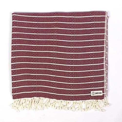 Sand Cloud Turkish Towel - Peshtemal Cotton - Great for Beach or as a Blanket - The Gocek (Burgundy)