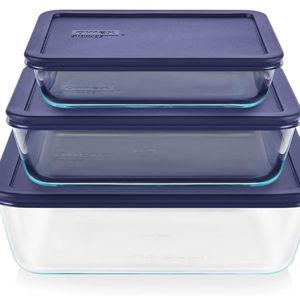 Pyrex Simply Store (3-Pack) Rectangular Glass Food Storage Containers Set, (3, 6 & 11 Cup) Meal Prep Containers With Plastic BPA-Free Lids, Dishwasher & Microwave Safe