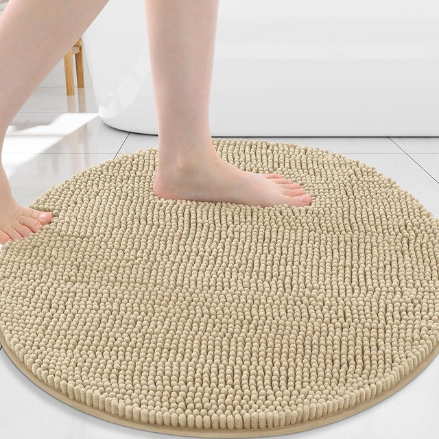 Arotive Bathroom Rugs Round 24x24, Extra Soft Absorbent Shaggy Chenille Bath Rugs, Machine Washable Rubber Backing Non-Slip Bath Mats for Bathroom Floor Tub and Shower, Home Decor Accessories, Beige