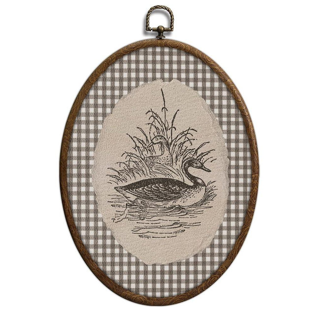 Vintage Duck Sketch Oval Wall Decor, Brown Gingham Cottage Core Wall Decor, Rustic Farmhouse Cottage Core Home Decors, Waterproof Cottagecore Oval Art for Living Room Bedroom Bathroom Kitchen Dorm, 29