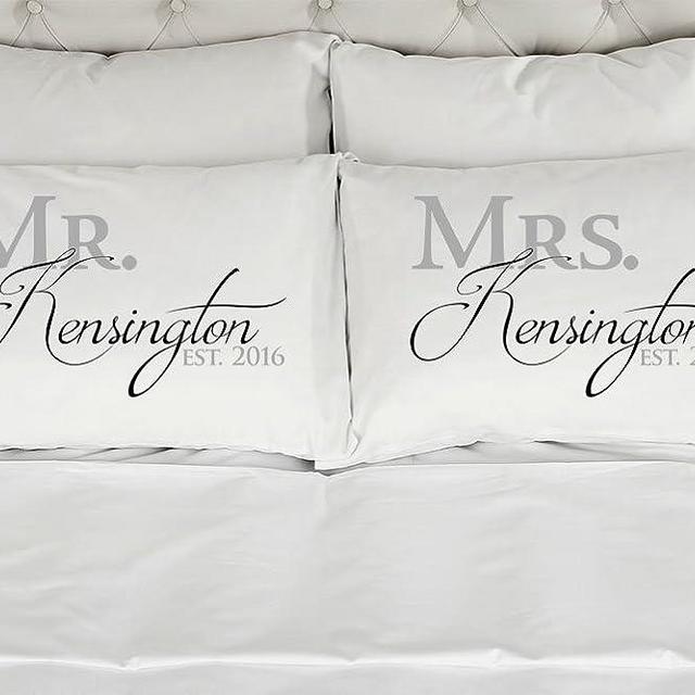 Set of 2 Standard/Queen Personalized Couples Pillow Cases Mr. and Mrs. Printed Pillowcases
