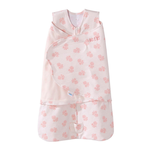 HALO Innovations Sleepsack 100% Cotton Swaddle Wrap - Watercolor Rose Toss Blush - S