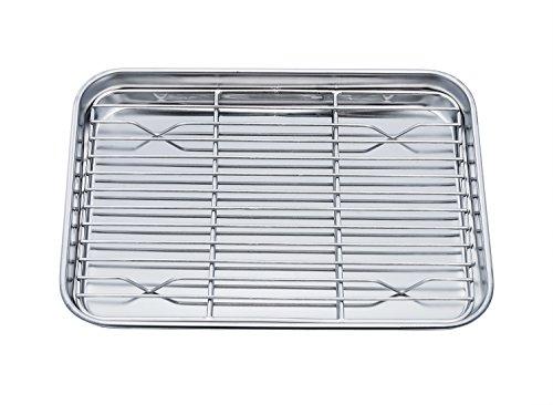 TeamFar Toaster Oven Pan Tray with Cooling Rack, Stainless Steel Toaster Ovenware broiler Pan, Compact 8''x10''x1'', Healthy & Non Toxic, Rust Free & Easy Clean - Dishwasher Safe