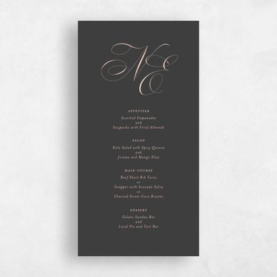 Dark Charcoal, Black Wedding Menu - Thorn