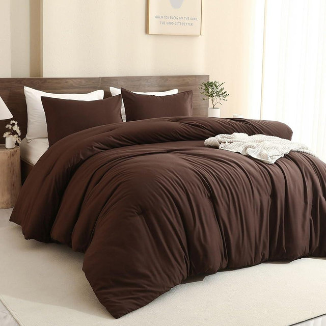Paxrac Earthy Brown California King Comforter, 3 Pieces Oversized King Comforter Set, Lightweight Solid Bedding Set, All Seasons Soft Cal King Comforter Set (104x96In Comforter & 2 Pillowcases)