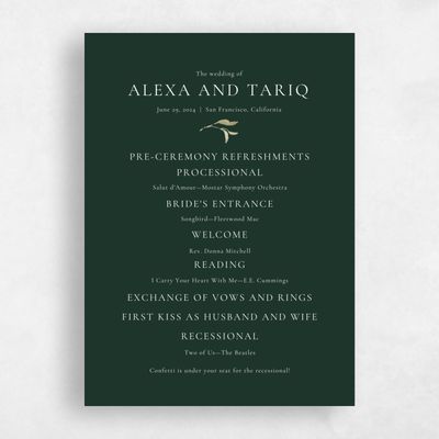 Dark Forest, Green Wedding Program - Somerset