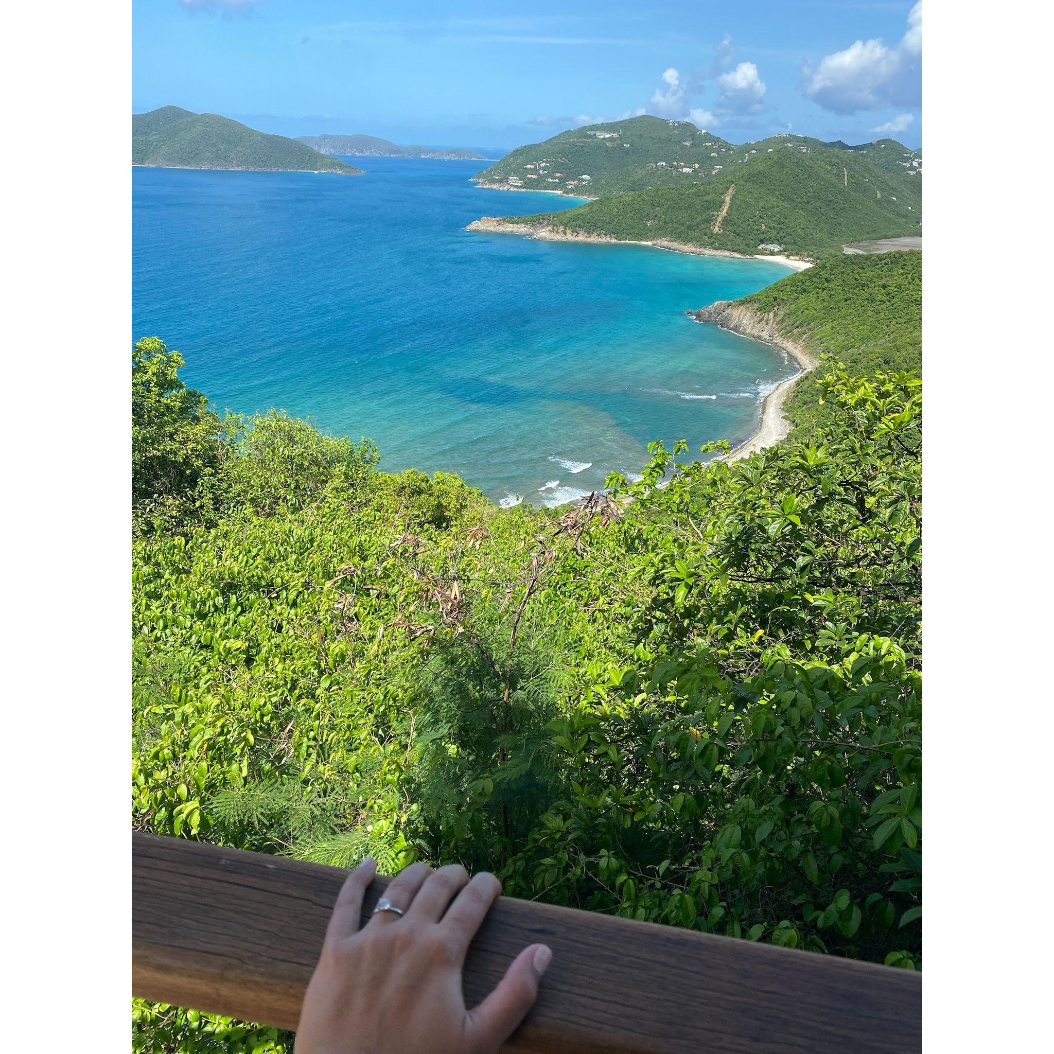 Day of our engagement, showing off the view AND the stunning ring!