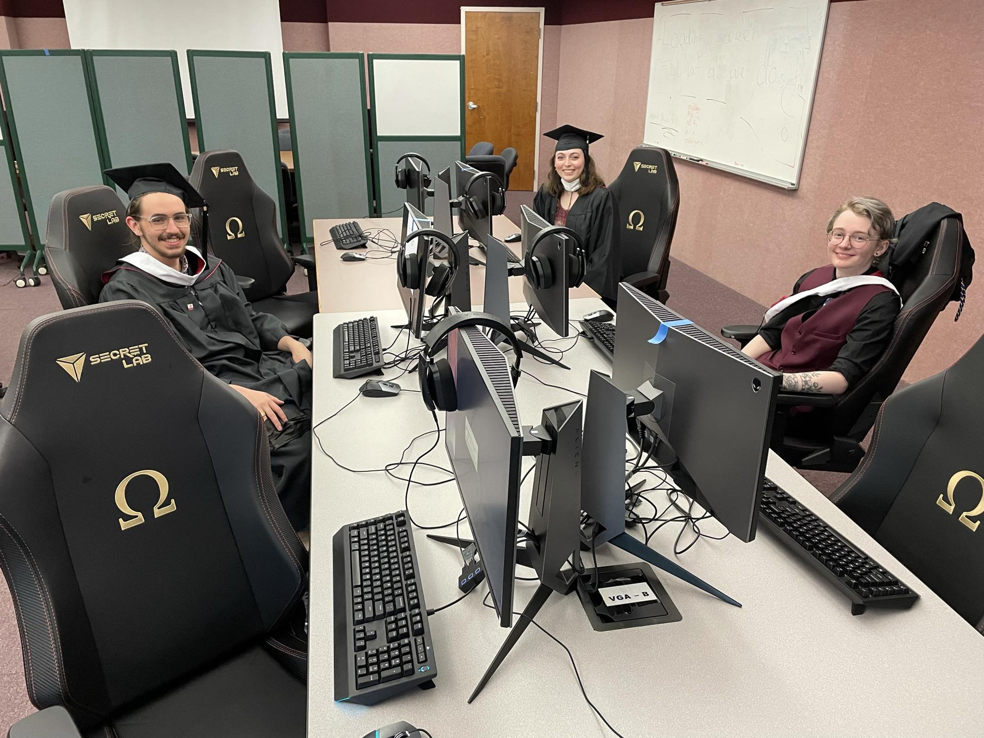 The 3 co-captains of the Austin College Overwatch team in the lab at our computers

Ft. Miles